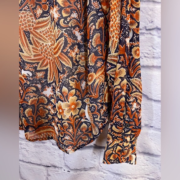Anthropologie Pilcro Tavi Orange Floral Print Button Front Blouse NWT Plus Sz 1X - Picture 3 of 10